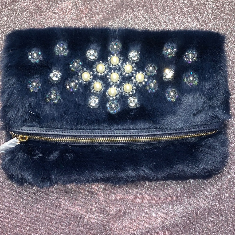 BODEN Jewelled Clutch FAUX FUR